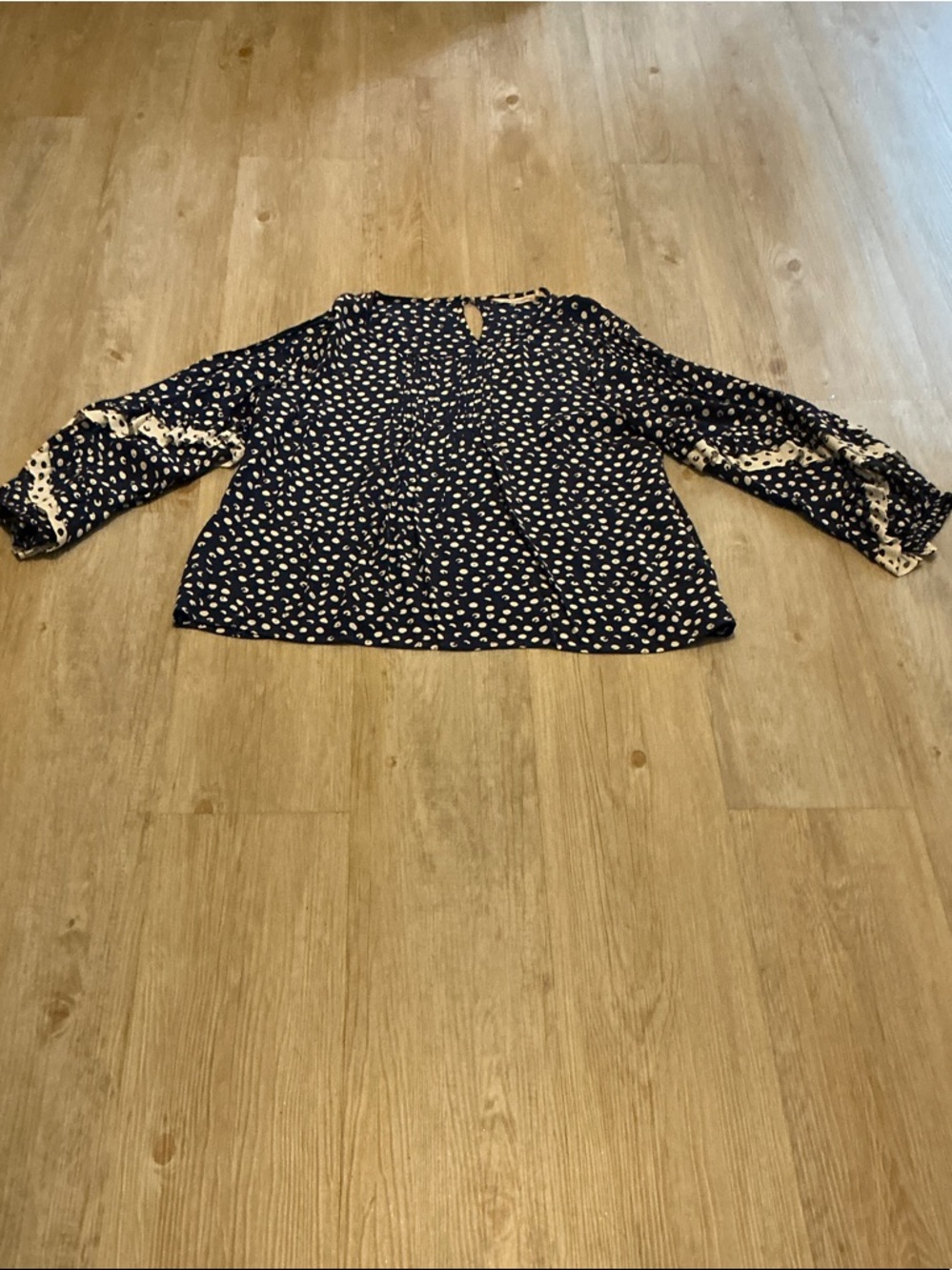 Soft Surroundings Navy and White Dot Print Long-Sleeve Blouse